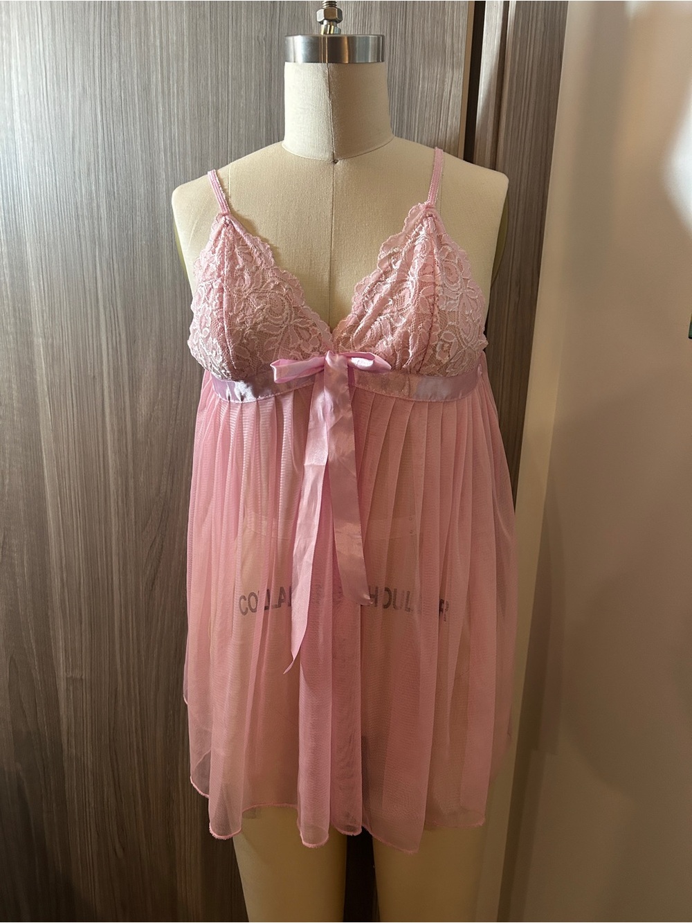 Sheer Lace Babydoll Nightdress - Pink